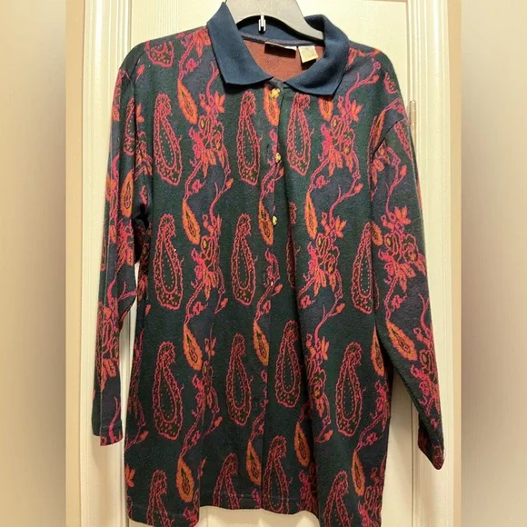 Vintage 80s- 90s black and print long sleeve blouse size medium - Picture 2 of 9